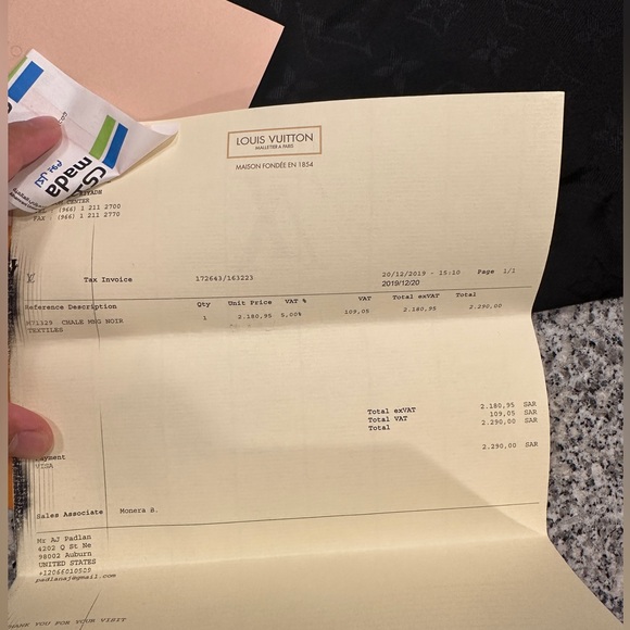 100% authentic black satin Louis Vuitton scarf. Purchased in Saudi Arabia - Picture 2 of 2